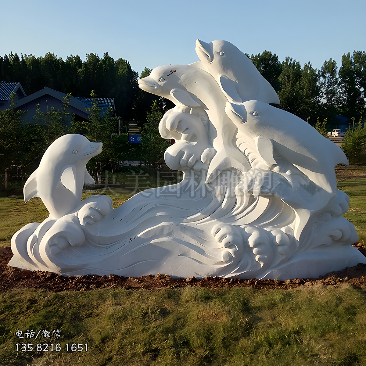 汉白玉赢博手机网页版登录入口海豚景观雕塑