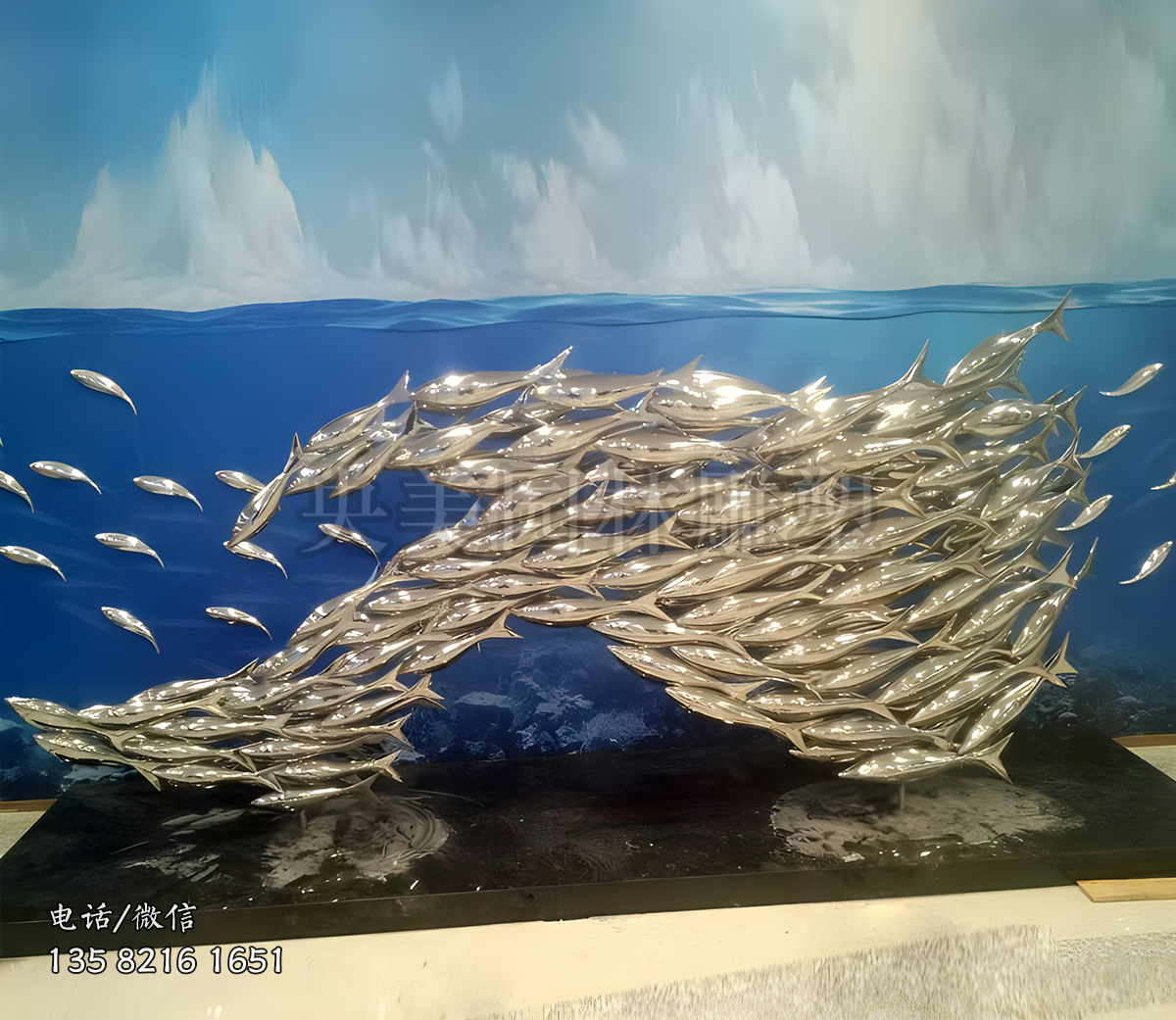 不锈钢鱼群雕塑