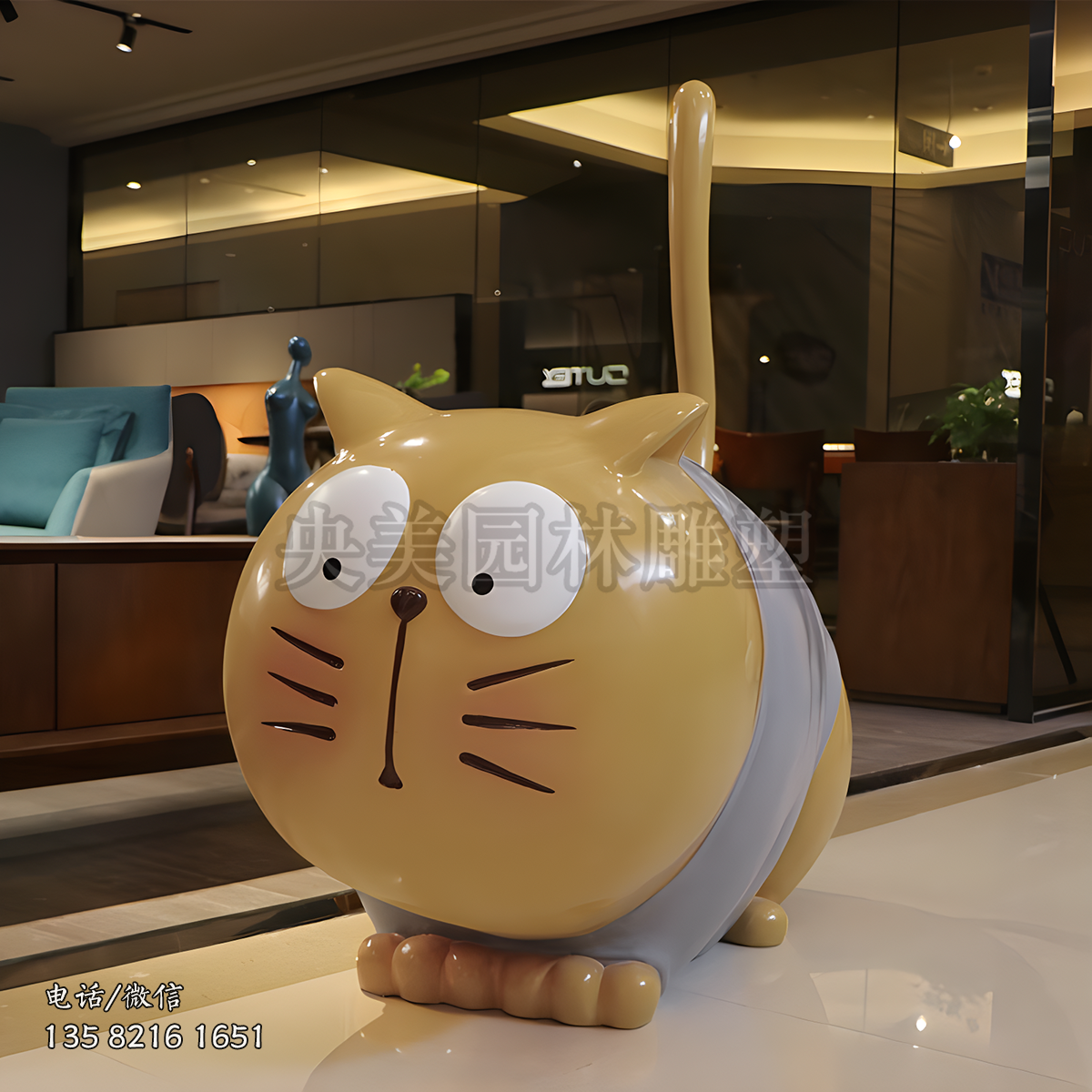 圆滚滚的抽象卡通猫咪雕塑摆件