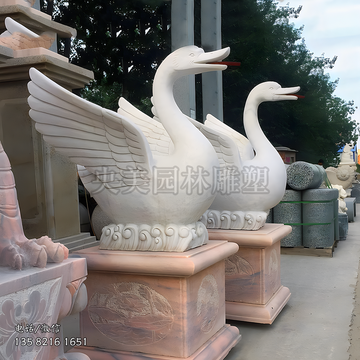 汉白玉赢博手机网页版登录入口喷水鹅雕塑