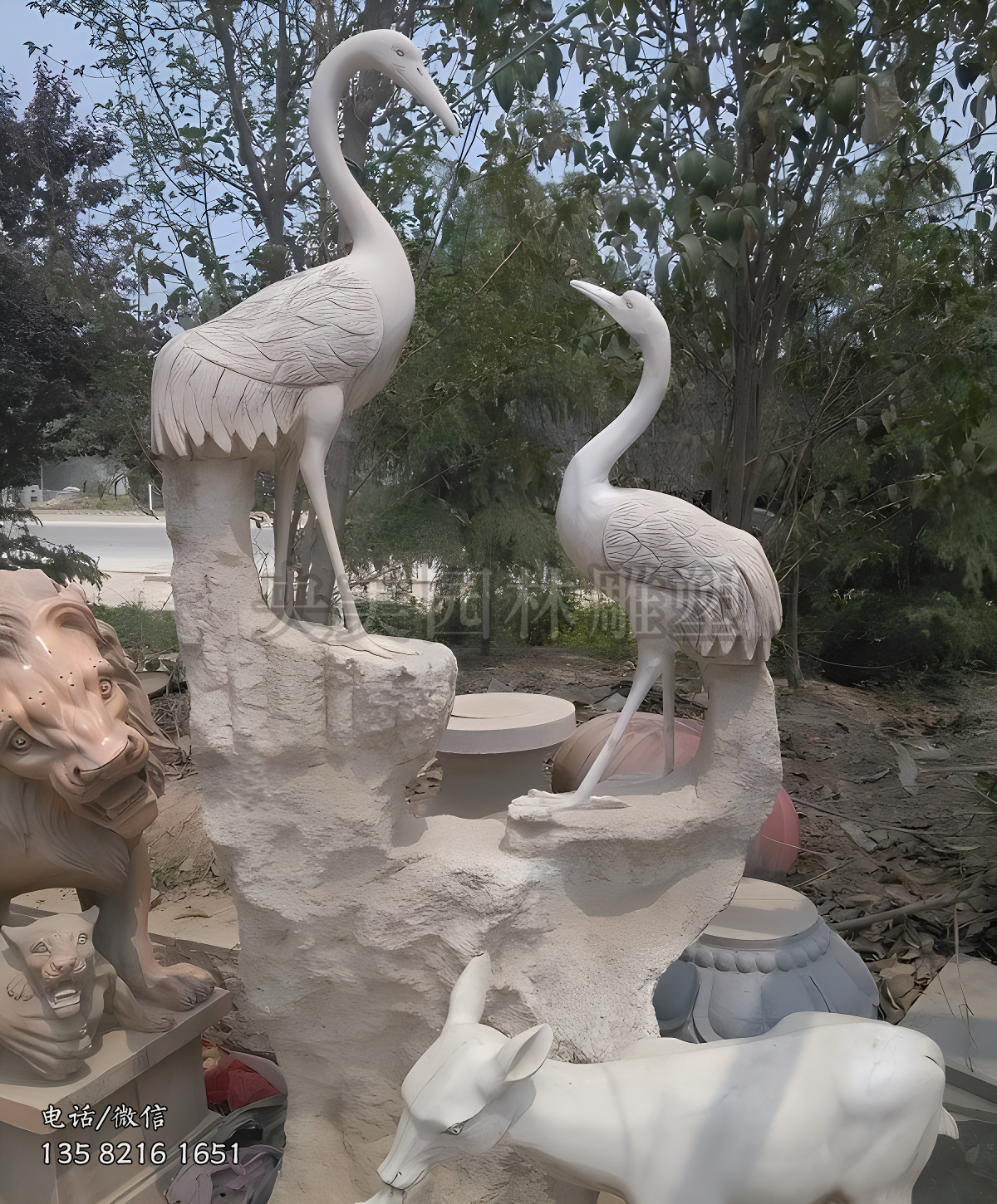 汉白玉赢博手机网页版登录入口仙鹤景观雕塑