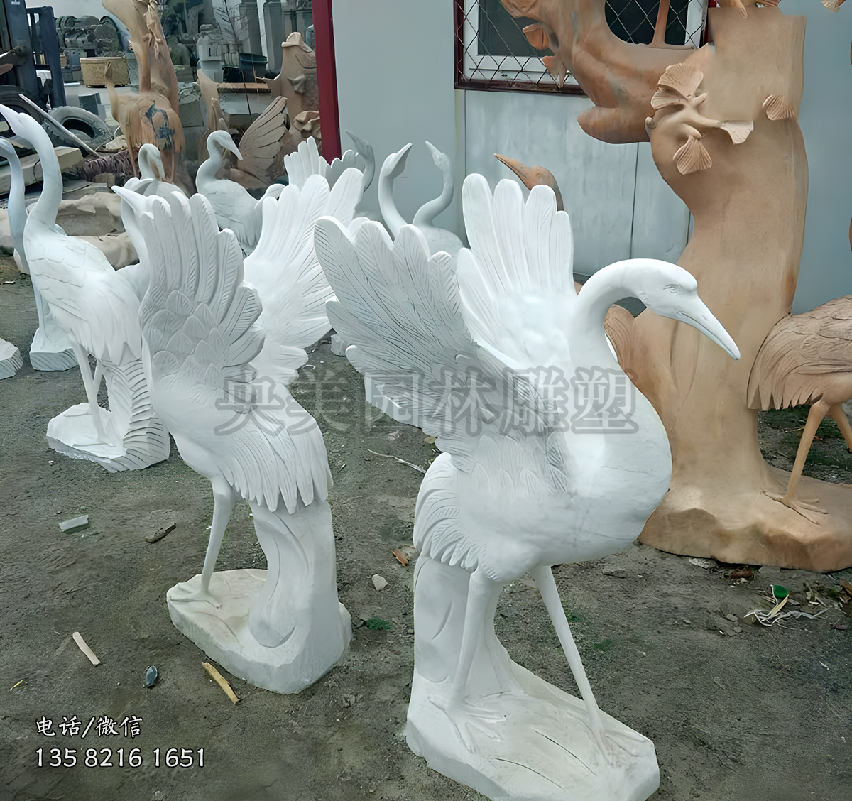 汉白玉赢博手机网页版登录入口仙鹤雕塑