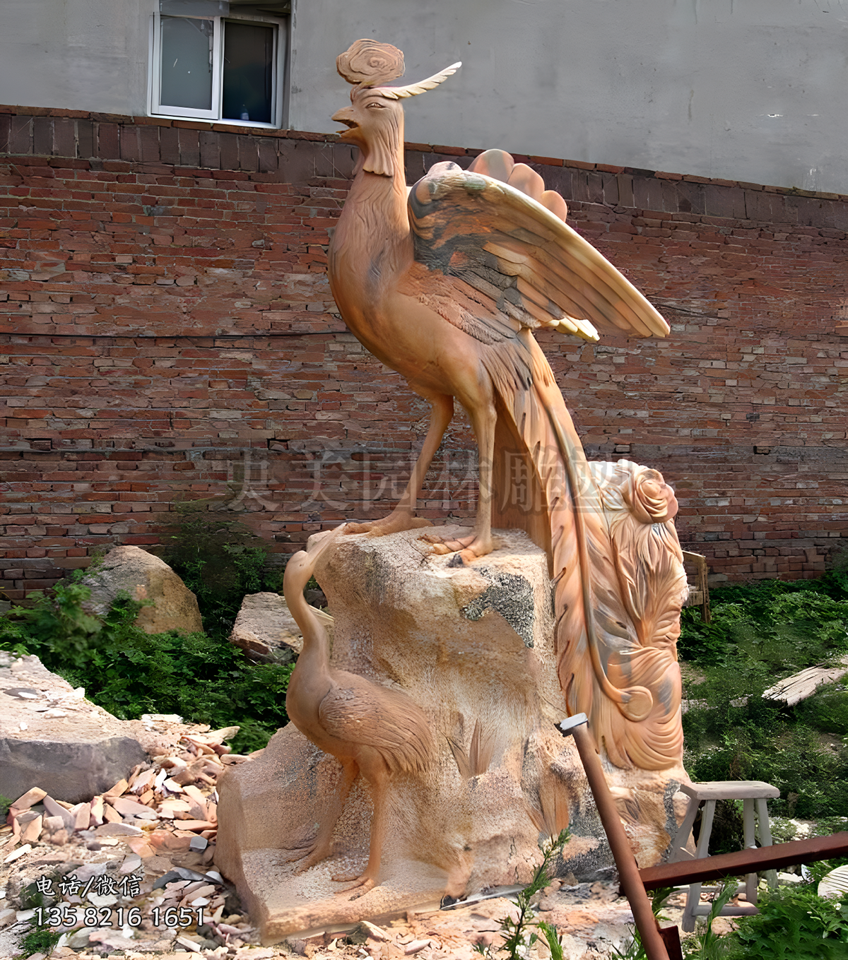 晚霞红大理石凤凰雕塑