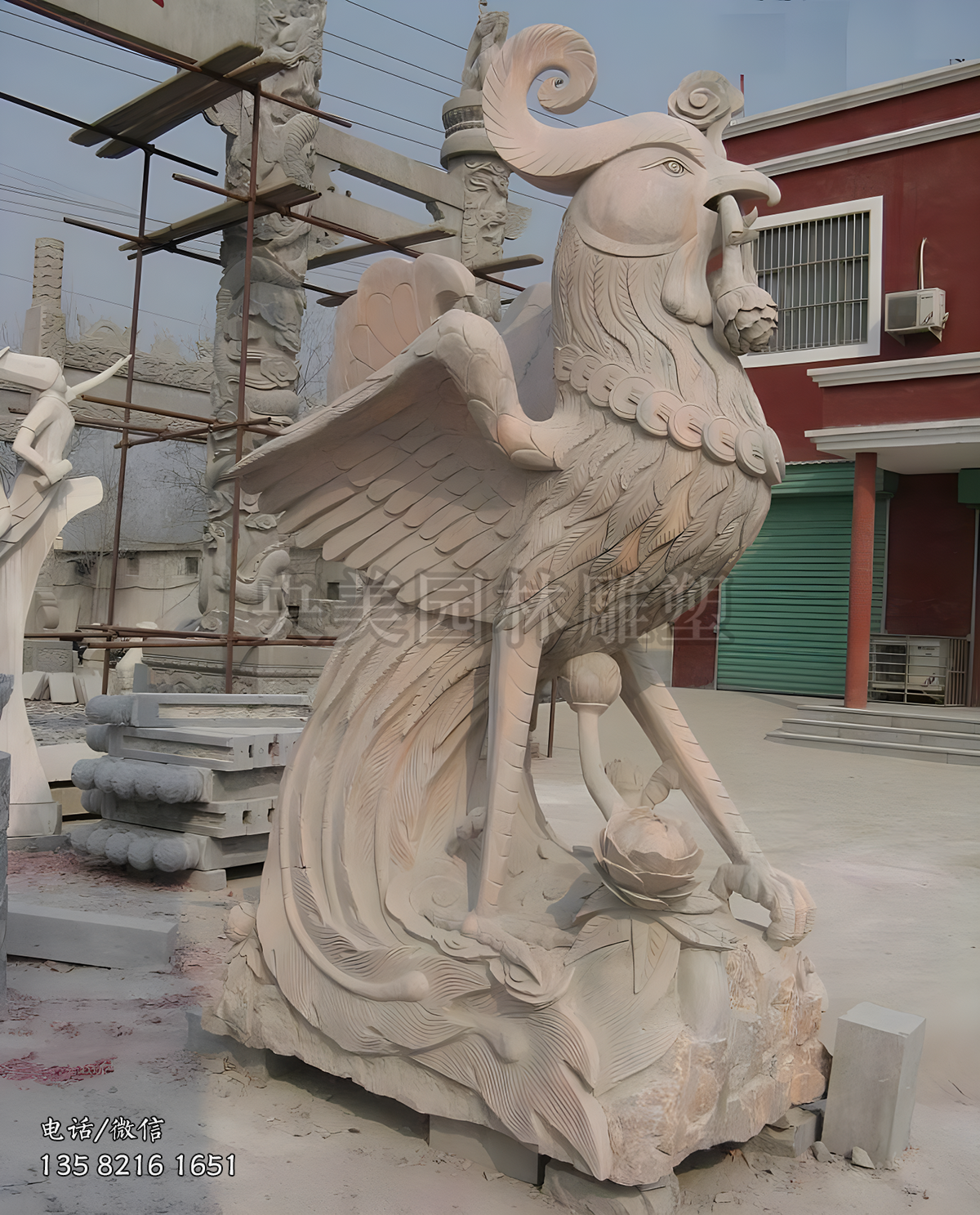 大理石石刻凤凰雕塑