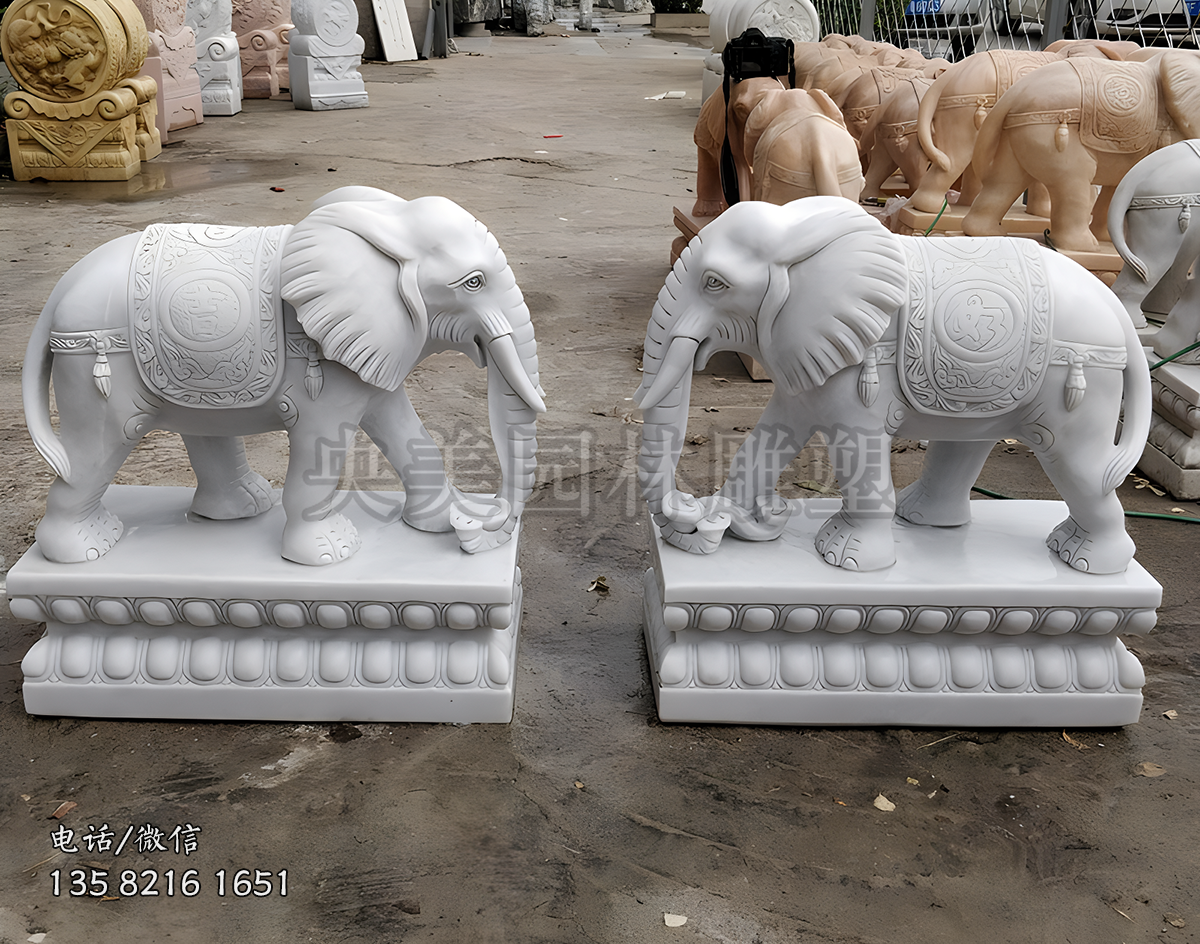 镇宅招财门口汉白玉赢博手机网页版登录入口大象雕塑