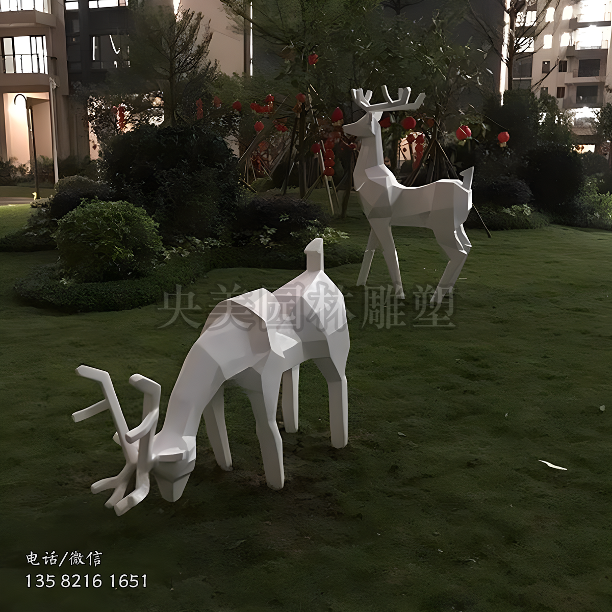 白色不锈钢切面鹿雕塑