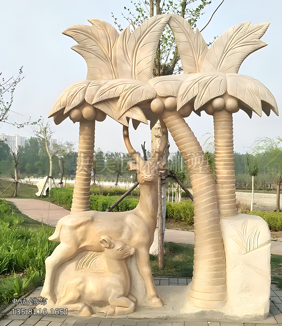 梅花鹿、椰树赢博手机网页版登录入口景观雕塑