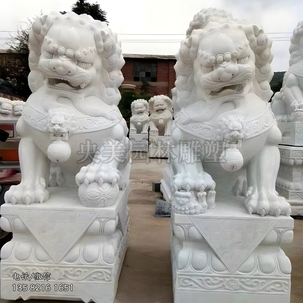 一对（一公一母）汉白玉赢博手机网页版登录入口狮子