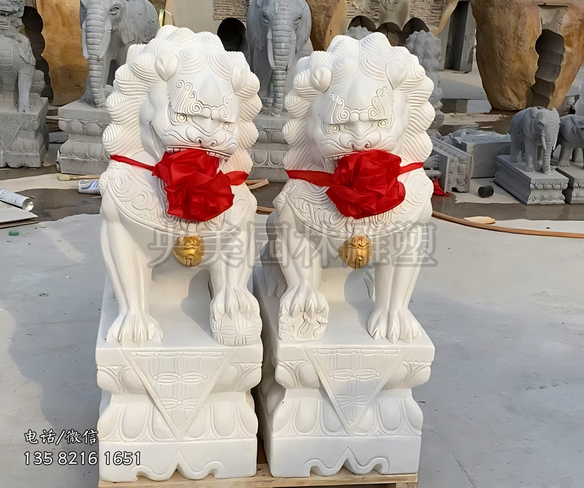 一对小尺寸汉白玉赢博手机网页版登录入口狮子