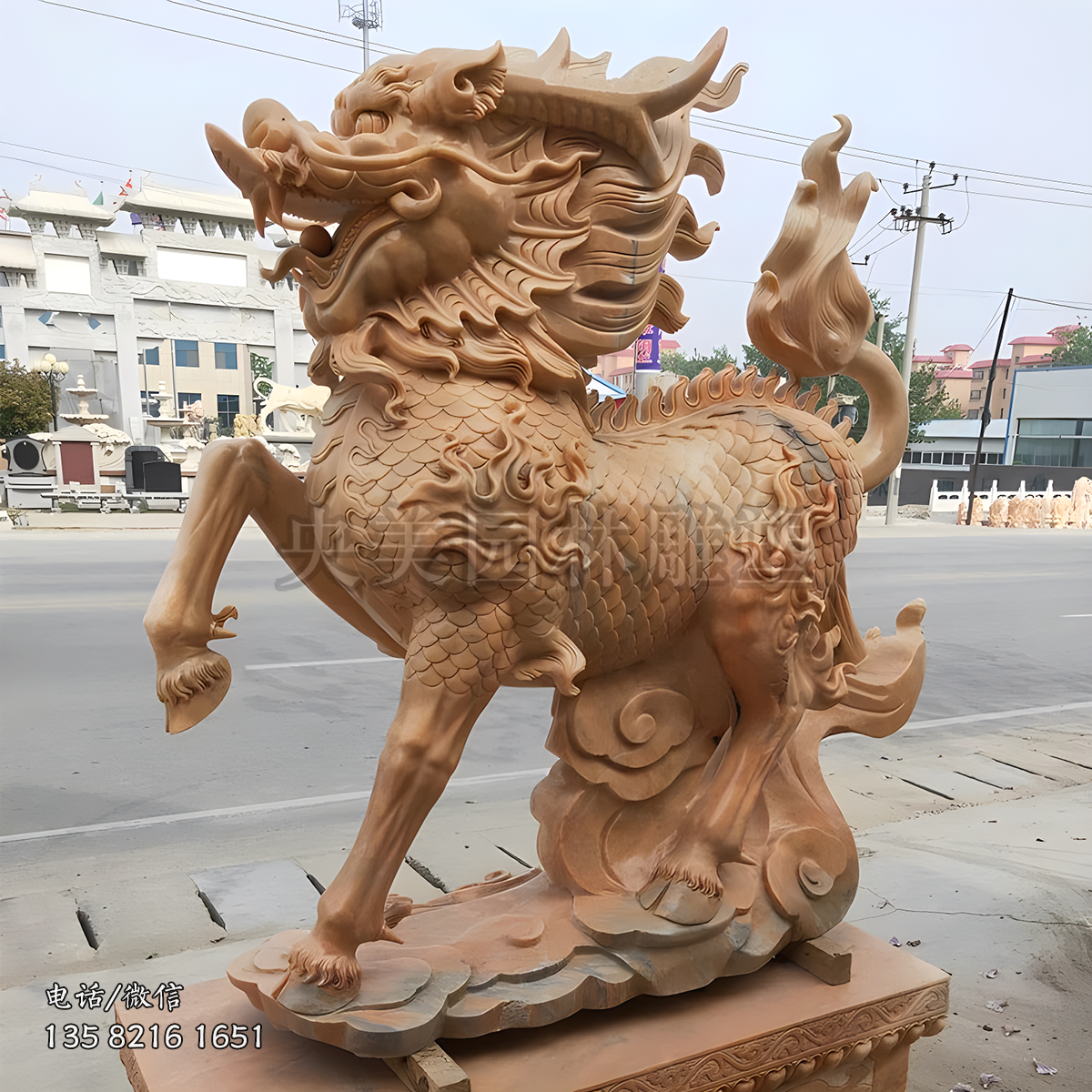 晚霞红祥瑞神兽麒麟雕塑