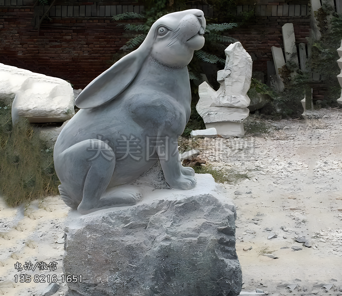 大理石仿真兔子景观雕塑