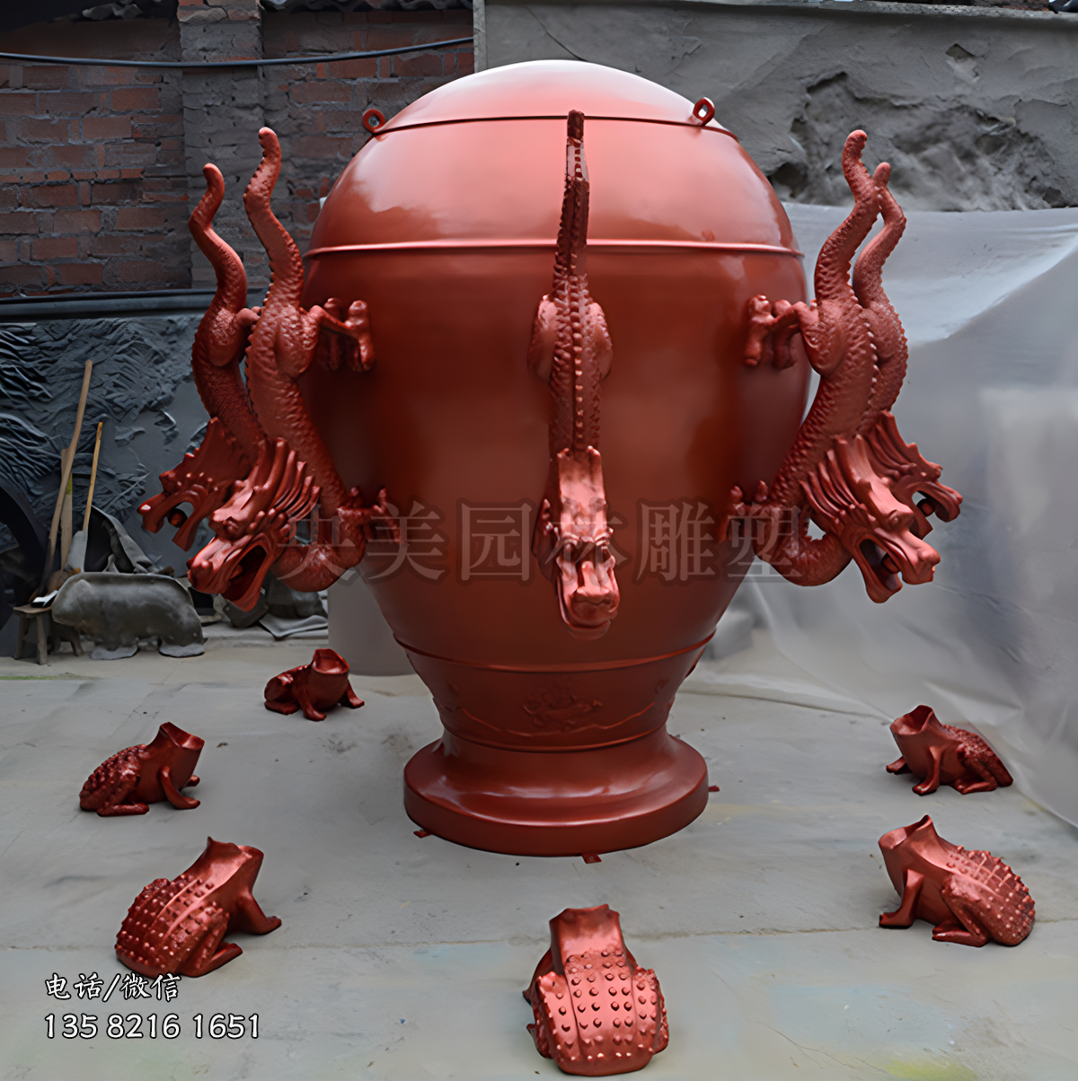 紫铜色玻璃钢地动仪雕塑摆件